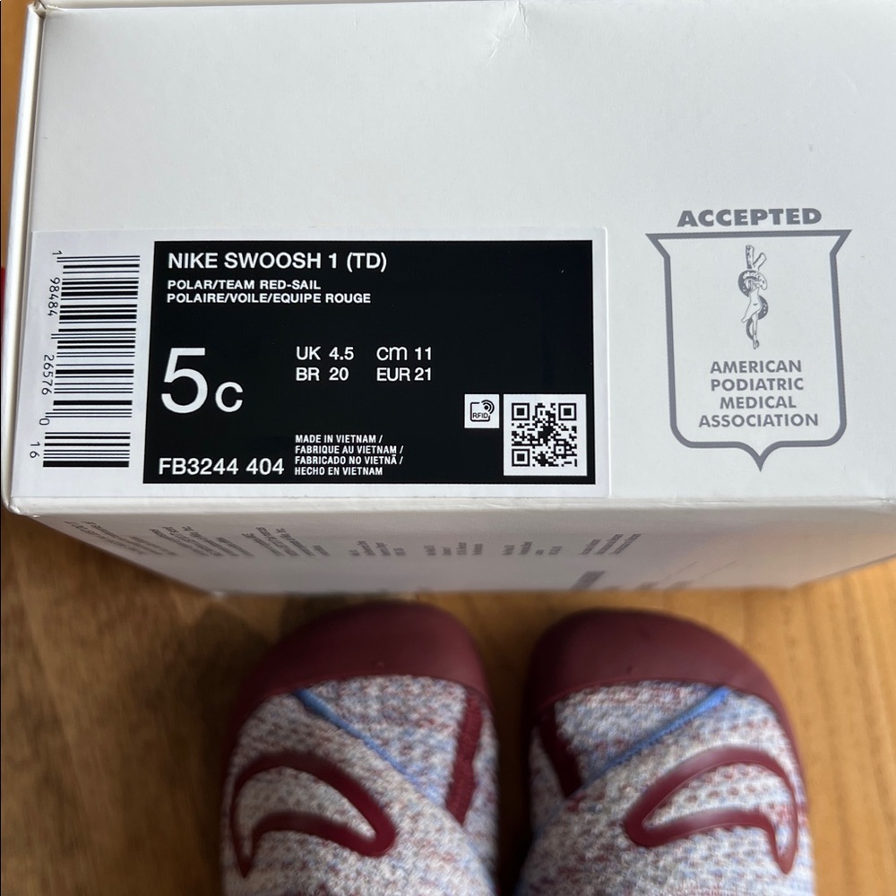 Nike Swoosh 1 Baby Walker, Size 5C, Polar/Team Red Sail - Picture 9 of 10